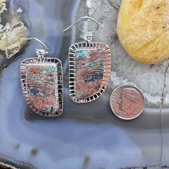 Sterling Southwestern Style Shattuckite Decorated Dangle Earrings For Women - Picture 8 of 10